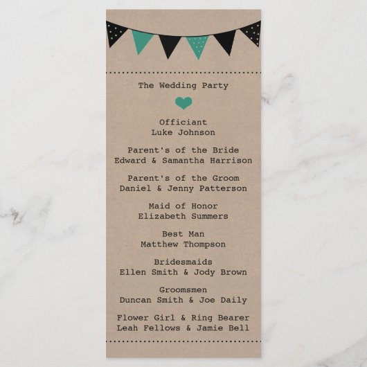 Die moderne türkisfarbene Hochzeitskollektion Programm (Rückseite)