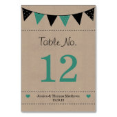 Die moderne türkisfarbene Hochzeitskollektion Tischnummer (Rückseite)