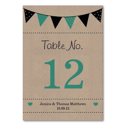 Die moderne türkisfarbene Hochzeitskollektion Tischnummer (Vorderseite)