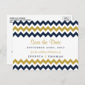 Die moderne Zickzack Hochzeitskollektion - Navy & Ankündigungspostkarte (Vorne/Hinten)