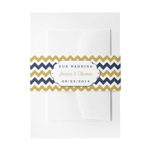 Die moderne Zickzack Hochzeitskollektion - Navy &  Einladungsbanderole (Vorderseite Beispiel)