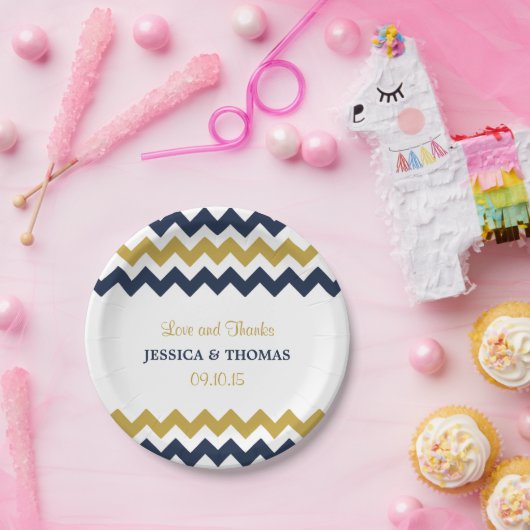 Die moderne Zickzack Hochzeitskollektion - Navy & Pappteller (Party)