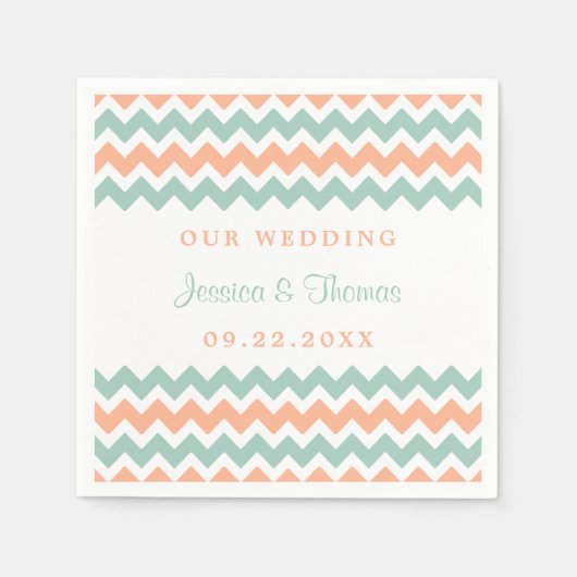 Die moderne Zickzack Hochzeitskollektion Peach & M Serviette (Vorderseite)