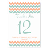 Die moderne Zickzack Hochzeitskollektion Peach & M Tischnummer (Rückseite)