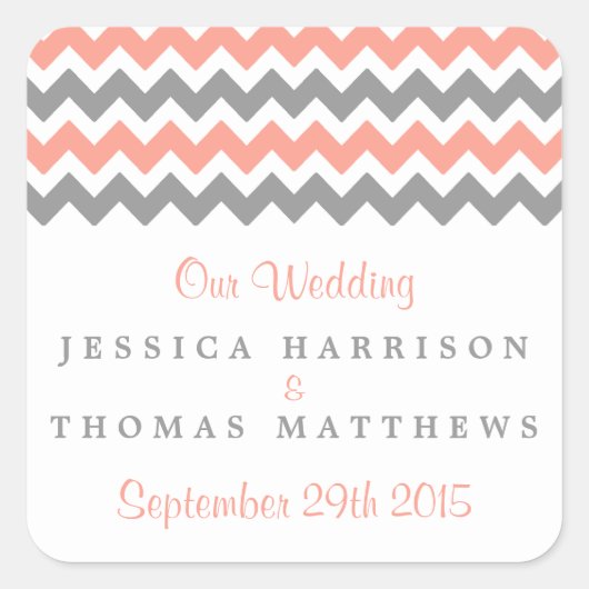 Die moderne Zickzack Hochzeitskollektion - rosa un Quadratischer Aufkleber (Vorderseite)