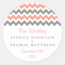 Die moderne Zickzack Hochzeitskollektion - rosa un Runder Aufkleber