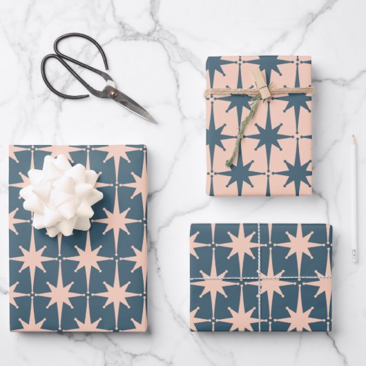 Die modernen 50er-Sternexplosionen des Retro-Mitte Geschenkpapier Set (Vorderseite)
