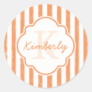Die modische gemalte Orange Stripes Monogramm und Runder Aufkleber