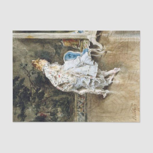 Die modische Schönheit, die sich selbst im Spiegel Seidenpapier (Vorderseite)