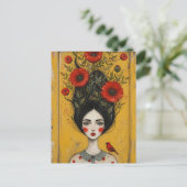 Die Mohnfrau Mixed Media Malerei Postkarte (Stehend Vorderseite)