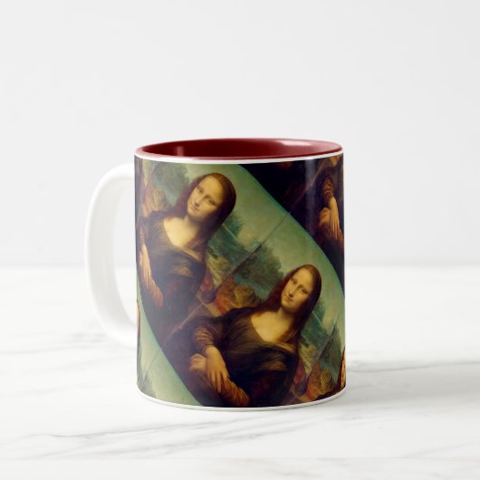 Die Mona Lisa durch Leonardo da Vinci Zweifarbige Tasse (Vorderseite Links)
