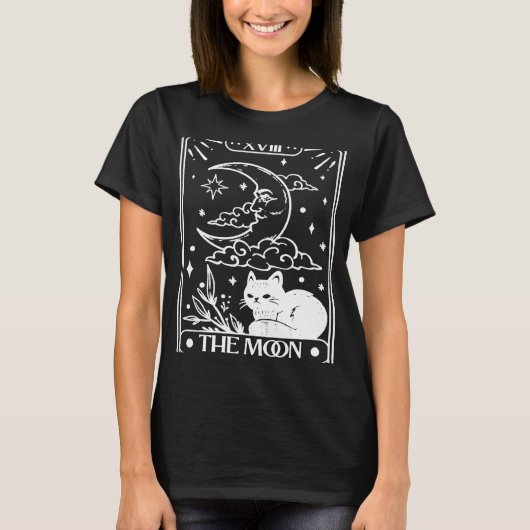 Die Mond Cat Tarot Card Mystic Celestis Black Cat T-Shirt (Vorderseite)