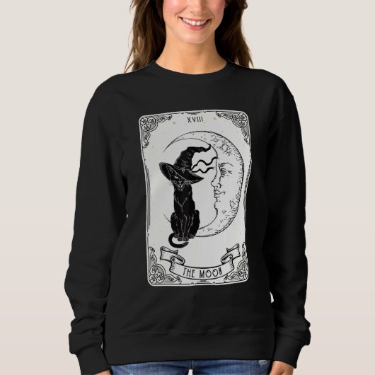 Die Mond-Tarot-Karte schreit schwarze Katze Cresce Sweatshirt (Vorderseite)