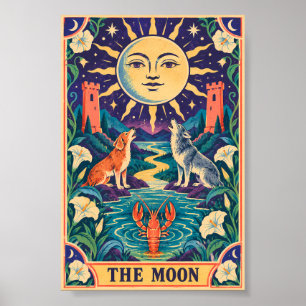 Die Mond-Tarotkarte Kunst Whimsical Retro Okkultis Poster