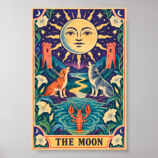 Die Mond-Tarotkarte Kunst Whimsical Retro Okkultis Poster