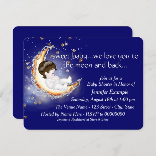 Die Mond- und Rücken-Baby-Dusche Einladung (Vorne/Hinten)