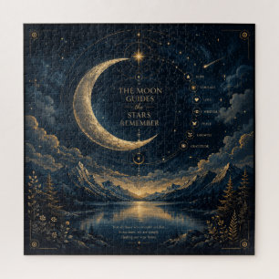 Die Mondführung Himmelsmond & Sterne Kunst Sqr Puzzle