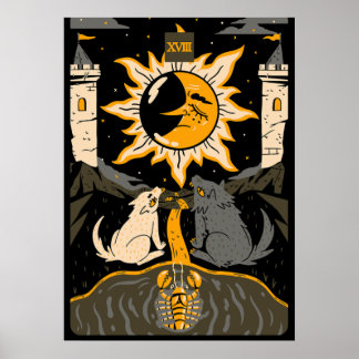 Die Mondkarte Der 18. Tarot-Kartenrücklauf Vintag Poster