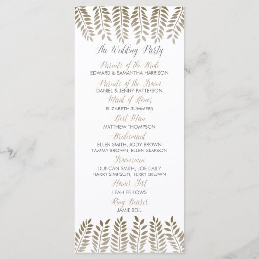 Die monochrome Fern Woodland Wedding Collection Programm (Rückseite)