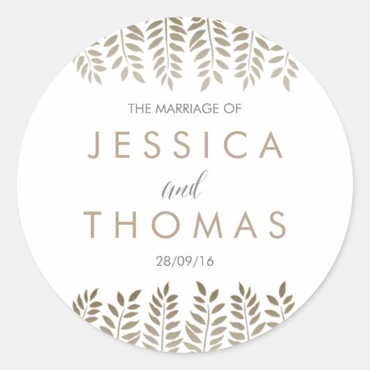 Die monochrome Fern Woodland Wedding Collection Runder Aufkleber (Vorderseite)