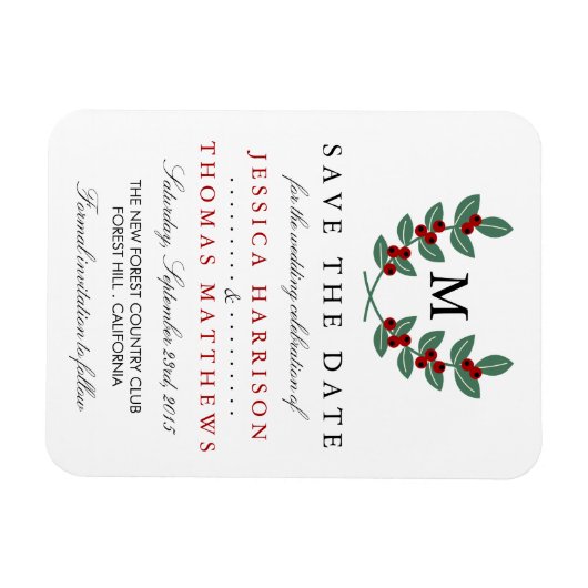 Die Monogram Berry Bush Wedding Collection Magnet (Horizontal)