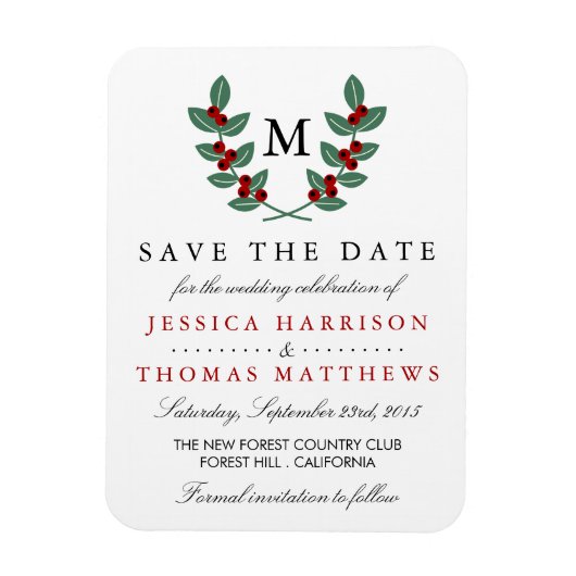 Die Monogram Berry Bush Wedding Collection Magnet (Vertikal)