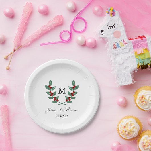 Die Monogram Berry Bush Wedding Collection Pappteller (Party)