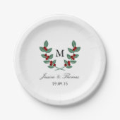 Die Monogram Berry Bush Wedding Collection Pappteller (Vorderseite)