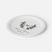 Die Monogram Berry Bush Wedding Collection Pappteller (Schrägansicht)