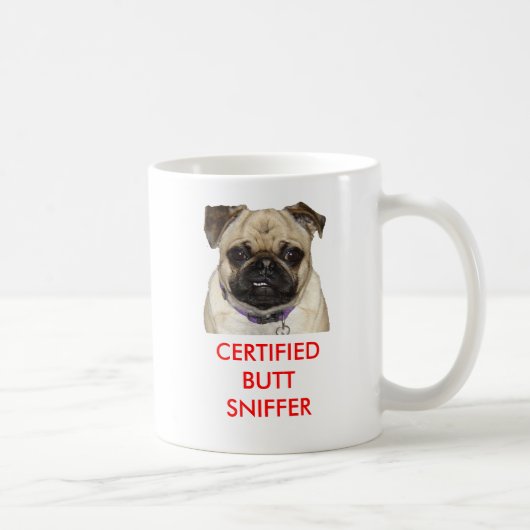 Die Mops-Stimme, zugelassener Hintern-Sauganleger Kaffeetasse (Rechts)