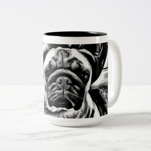 Die Mops-Tasse Zweifarbige Tasse (VorderseiteRechts)