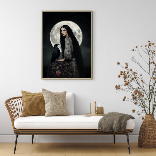 Die Morrigan Göttin mit Rabe Dunkle Gothic-Kunst Poster