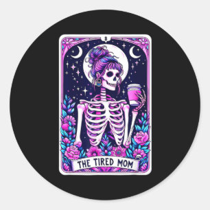 Die müde Mutter Tarotkarte Skelett-Mutter Hallowee Runder Aufkleber