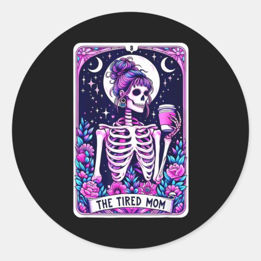 Die müde Mutter Tarotkarte Skelett-Mutter Hallowee Runder Aufkleber (Vorderseite)