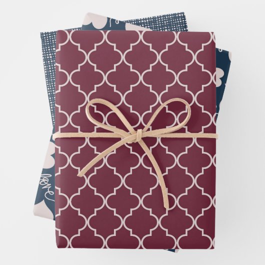 Die Muster Burgund und Marineblau Geschenkpapier Set (Beispiel)