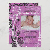 Die MUTIGE u. SCHÖNE BLUMENFoto-Baby-Benennung Einladung (Vorne/Hinten)