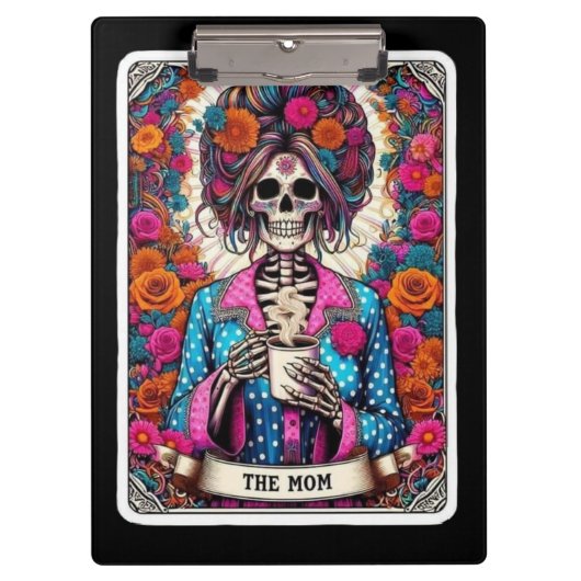 Die Mutter-Tarotkarte – Skeleton Witch Coffee Mom Klemmbrett (Vorderseite)