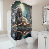 Die Mutterin teilt einen Moment mit dem Wolf Duschvorhang (Beispiel)