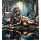 Die Mutterin teilt einen Moment mit dem Wolf Duschvorhang (Vorderseite)