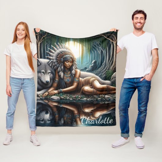 Die Mutterin teilt einen Moment mit dem Wolf Fleecedecke (Beispiel)