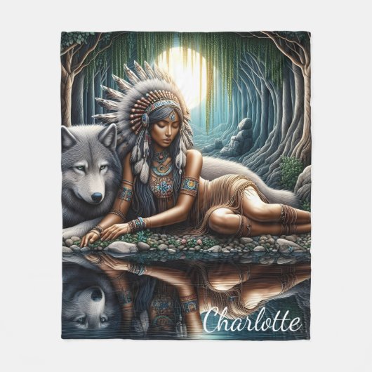 Die Mutterin teilt einen Moment mit dem Wolf Fleecedecke (Vorderseite)