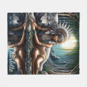 Die Mutterin teilt einen Moment mit dem Wolf Fleecedecke (Vorderseite (Horizontal))