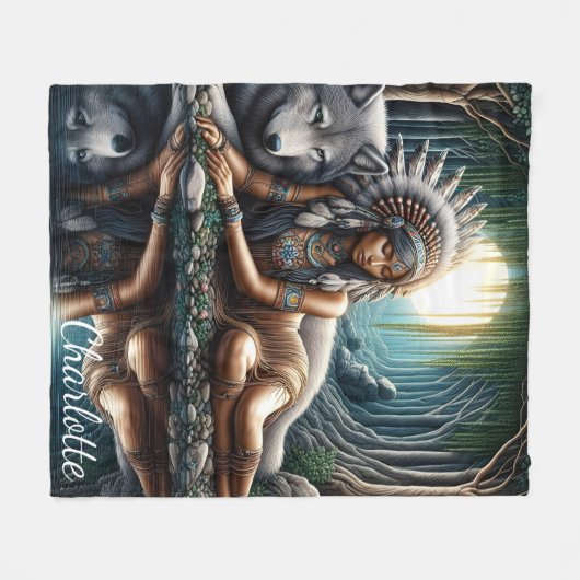 Die Mutterin teilt einen Moment mit dem Wolf Fleecedecke (Vorderseite (Horizontal))