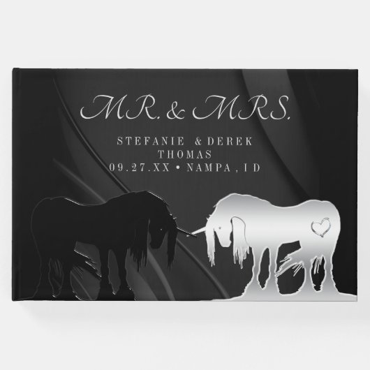 Die mystischen Unikorne (schwarzer Swirl) Gästebuch (Vorderseite)