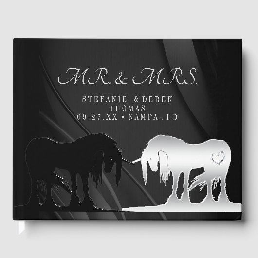 Die mystischen Unikorne (schwarzer Swirl) Gästebuch (Vorderseite)