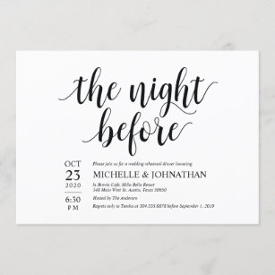 Die Nacht, bevor sie Probenabendessen wedding, Einladung