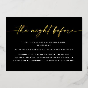 Die Nacht davor   Gold Script Probe Dinner Folieneinladung