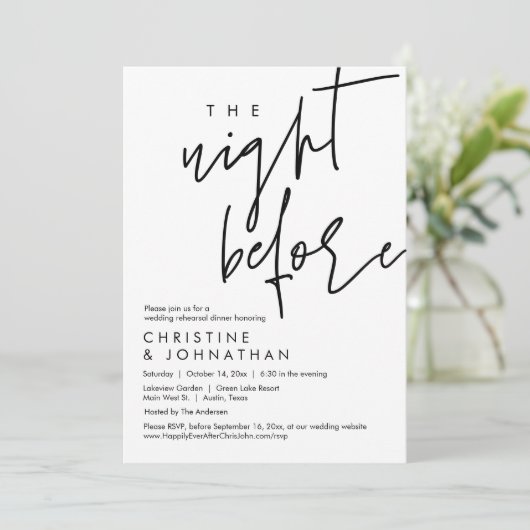 Die Nacht davor, Hochzeit Probe Dinner Einladung (Stehend Vorderseite)