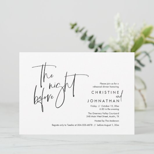 Die Nacht davor, Hochzeit Probe Dinner Einladung (Stehend Vorderseite)