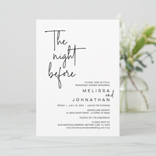 Die Nacht davor, Hochzeit Probe Dinner Einladung (Stehend Vorderseite)